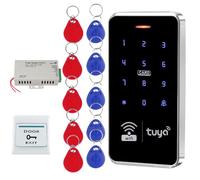 AccessShield Kit de contrôle d'accès étanche Wifi Tuya + clavier RFID + bloc d'alimentation + bouton interrupteur de porte + serrure + 10 porte-clés (argenté, sans serrure)