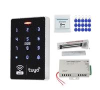 AccessShield Système de contrôle d'accès avec Clavier RFID étanche Tuya IP68 + Bloc d'alimentation + Interrupteur + 15 Porte-clés ID 13,56 MHz + (Serrure électrique)