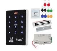 AccessShield Système de contrôle d'accès avec Clavier RFID étanche Tuya IP68 + Bloc d'alimentation + Interrupteur + 15 Porte-clés ID 13,56 MHz + (Serrure électrique)