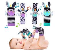 Accevo ensemble de 4 pièces chaussettes en rotin pour bébé bracelet en rotin ensemble bébé jouet éducatif pour la petite enfance nouveau - né mignon animal doux et sensuel cadeau naissance 0-36 mois