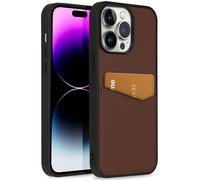 Accezz Coque en cuir de qualité supérieure avec fentes pour cartes pour iPhone 14 Pro Max - Marron