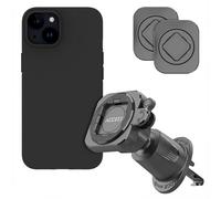 Accezz EasyLock Support de téléphone de voiture - Avec coque pour Apple iPhone 15 - Grille de ventilation - Rotation à 360 degrés - Noir