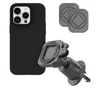 Accezz EasyLock Support de téléphone de voiture - Avec coque pour Apple iPhone 15 Pro - Grille de ventilation - Rotation à 360 degrés - Noir