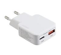 Accezz Chargeur GaN Ultra Slim - USB-C + USB-A - 30 W - Blanc