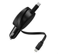 Accezz Chargeur voiture avec câbles rétractables - USB-C / Lightning - 57W - Noir