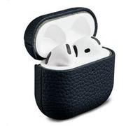 Accezz Coque en cuir véritable pour Apple Airpods 4 - Bleu foncé