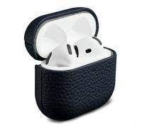 Accezz Coque en Cuir véritable pour Apple AirPods 4 - Bleu foncé