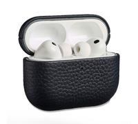 Accezz Coque en Cuir véritable pour Apple AirPods Pro 3 - Bleu foncé