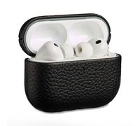 Accezz Coque en Cuir véritable pour Apple AirPods Pro 3 - Noir