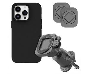 Accezz EasyLock Support de téléphone de voiture - Avec coque pour Apple iPhone 15 Pro - Grille de ventilation - Rotation à 360 degrés - Noir