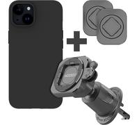 Accezz EasyLock support téléphone voiture - avec étui pour Apple iPhone 15 - Grille d'aération - Rotation à 360 degrés - Autocollants noirs + coque arrière en couleur pour Apple iPhone 15