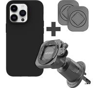 Accezz EasyLock support téléphone voiture - avec étui pour Apple iPhone 15 Pro - Grille d'aération - Rotation à 360 degrés - Noirs + coque arrière en couleur pour Apple iPhone 15 Pro