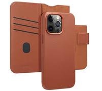 étui pour iPhone 15 Pro Max - Cuir véritable - Étui à rabat Accezz, 2 en 1 - Marron