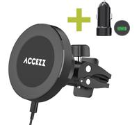 Accezz Support téléphone voiture avec MagSafe - Chargeur sans fil - Grille de ventilation - Noir