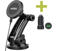 Accezz Support téléphone voiture avec MagSafe - Chargeur sans fil - Tableau de bord et pare-brise - Noir