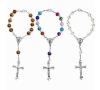 Accfore 3 Pcs Rosary Beads Catholic,Cross Car Mirror Hanging Accessories Blessing Auto Rear View Mirror Pendant Car Decor Interior