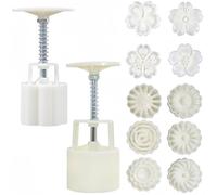 Accfore Lot de 2 moules à gâteau en forme de lune - 50 g - Imprimés à la main - Outils de cuisson avec 10 tampons (A)