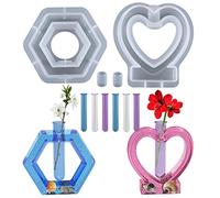 Accfore Lot de 2 moules en silicone avec 6 tubes pour propagation, hydroponiques, fleurs de préservation de fleurs (cœur et hexagone)