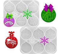Accfore Lot de 2 moules ronds en silicone pour pendentifs de Noël en résine époxy, décorations de sapin de Noël, flocons de neige, décorations d'intérieur (2)