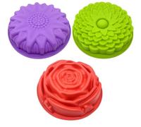 Accfore Lot de 3 moules à tarte en silicone en forme de fleur, antiadhésifs,pour gâteaux,tartes,tartes,tartes,tournesol, chrysanthème - Pour pâtisserie,fête d'anniversaire,anniversaire de mariage