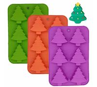 Accfore Lot de 3 moules en silicone en forme de sapin de Noël, 6 cavités pour gâteaux de vacances, bonbons, gommes, chocolats, gelée, savon, glaçons, cookies (rouge, vert, violet)