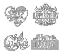 Accfore Lot de 4 matrices de découpe « Happy Birthday » pour la fabrication de cartes, le bricolage, le gaufrage, le scrapbooking, les loisirs créatifs