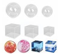 Accfore Lot de 6 moules en résine époxy en silicone transparent pour boules de cristal, bougies, savon, bombes de bain et décoration d'intérieur (3 sphères + 3 cubes)