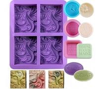 Accfore Lot de 9 moules à savon en silicone à 4 cavités, motif vagues de l'océan, cupcakes, muffins, moules de cuisson doux pour savons faits à la main, chocolat fait maison