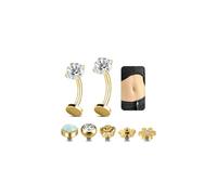 AccGin Lot de piercings de nombril pour femme, en acier 316L 14 G, filetage interne, avec dessus interchangeable, opalite, étoile, fleur, boule, 8 à 14 mm, bijoux de piercing de nombril flottants