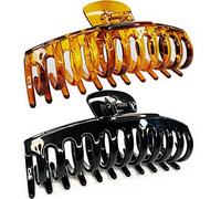 Accglory Pinces à cheveux extra larges de 14 cm pour femme - Grandes pinces à cheveux épaisses - Noir et marron - XL - Pinces géantes solides