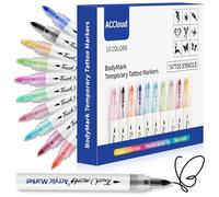 ACCloud Marqueurs de tatouage temporaires pour la peau, 10 marqueurs de corps+ tatouage pochoir set Tête de brosse flexible, sécurité de la peau pour les projets artistiques, peinture