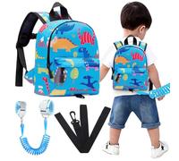 Accmor Laisse avec lien de poignet anti-perte, mini harnais de marche pour garder les enfants près du sac à dos, rêne d'attache pour bébés garçons (bleu clair/dinosaure)