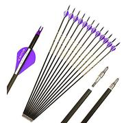 ACCMOS 400 Spine Flèche 29 Pouces Flèche Flèches Carbone Flèche Cible Flèche de Chasse Arc à Poulies Arc Recurve Adulte Jeunesse Tir à l’Arc Entraînement 12pcs Violet