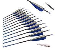 ACCMOS 900-Spine Flèche 30-Pouces Flèche Flèches Carbone Flèche Cible Flèche de Chasse Arc à Poulies Arc Recurve Adulte Jeunesse Tir à l’Arc Entraînement 12pcs Style1