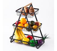 Accmuzzy Corbeille à Fruits à 3 Étages,Grand Panier à Fruit Amovible,Corbeilles à Fruits et Légumes en Fil Métallique pour Cuisine, Salon et Bureau