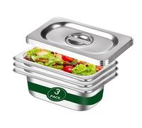 Accmuzzy Ensemble de 3 Plats Bac Gastro Inox, Boite Inox Alimentaire Avec Couvercle GN 1/3 Empilables, Idéal pour Viande, Marinade et Rangement - 32.5 x 17.5 x 6.5 cm
