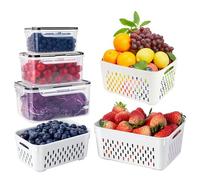 Accmuzzy Lot de 3 boîtes de rangement pour réfrigérateur avec couvercles pour fruits, légumes, aliments frais, légumes, salade, viande