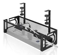 Accmuzzy Passe-câbles de bureau, gestion des câbles sous le bureau, panier pour gérer les câbles et les multiprises, accessoires de bureau, organisateur de câbles pour bureau, bureau à domicile (noir)