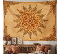 Accnicc Tapisserie florale mandala bohème vintage bohème pour chambre à coucher, esthétique, rétro, fleur orange jaune, extra large, tapisserie murale pour dortoir, salon, 228,6 x 172,7 cm