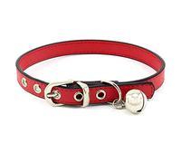 Accod Collier en cuir pour animal domestique avec cloche classique pour petits chiens ou chats, tour de cou réglable 22-28 cm 1,3 cm de large, collier pour chiot ou chat (rouge)