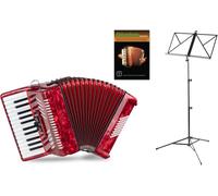 Accordeon Piano Rouge 48 Boutons Bass 26 Touches Set Sangles Coffre Pupitre
