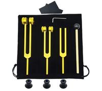 Accordeur à fourche 3 pièces diapason ensemble 128 256 512 HZ Yoga diapasons groupe de méditation en aluminium apaisant relaxant Percussion musicale(Golden with Base)