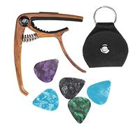 Accordeur de guitare Capo Picks, Capo + 5PCS Picks + porte-médiators pour 6/12 cordes guitare électrique basse ukulélé banjo mandoline(couleur du bois)