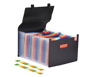 Accordian File Folder Organizer with Handle 24 Pockets Expanding File Case A4 Letter Size Document Organizer Rainbow Color for Home Office School Paperwork Paper Keeper Invoice Receipt Bill Maiju