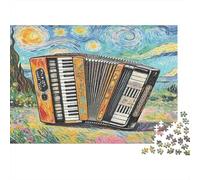 Accordion Papier Accordéon dans Un Champ Fleuri Nuit étoilée Kit Puzzle pour Adultes Cadeau éducatif Activité relaxante 52x38cm/1000 pièces