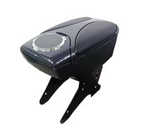 Accoudoir Central Noir Couvercle en Effet Carbone et Similicuir 30cm x 15cm Hauteur Réglable avec Porte Gobelet et Compartiment de Rangement Universel pour Voitures