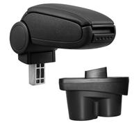 Accoudoir central pour Opel Corsa E - avec compartiment - rembourré - cuir-synthétique - noir avec des coutures noirs