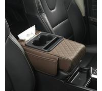 Accoudoir de console centrale de voiture avec coude en mousse à mémoire de forme et porte-gobelet intégré pour un meilleur confort de conduite et une réduction de la fatigue du bras (marron)