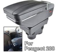Accoudoir De Console Centrale En Cuir Noir avec couvercle glissé Spécifique pour Peugeot 208 2013-2018(avec des coutures