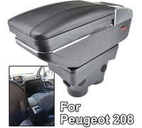 Accoudoir De Console Centrale En Cuir Noir avec couvercle glissé Spécifique pour Peugeot 208 2013-2018(avec des coutures Noir